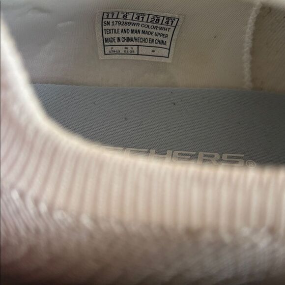 Skechers White and Light Blue Knit Sneakers memory foam wide fit shoes - Picture 9 of 9